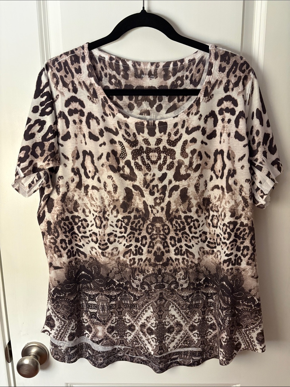 Style & Co. Brown Leopard Print Short Sleeve Tee